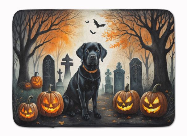 Black Labrador Retriever Spooky Halloween Memory Foam Kitchen Mat Machine Washable Anti-Fatigue Mat Cushion Comfort Bath Mat Or Kitchen Rug_maomaolike.com