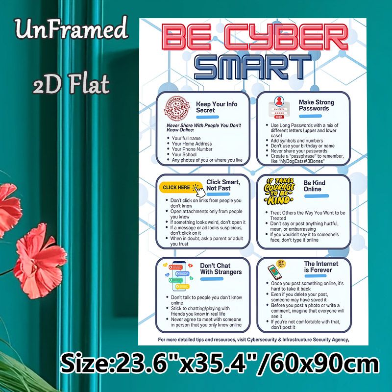 Cyber Safety Painting Poster, Crisp Informative Cybersecurity Guide Poster, Practical Online Safety Tips Ideal For Office, Study Area And Workspace_maomaolike.com