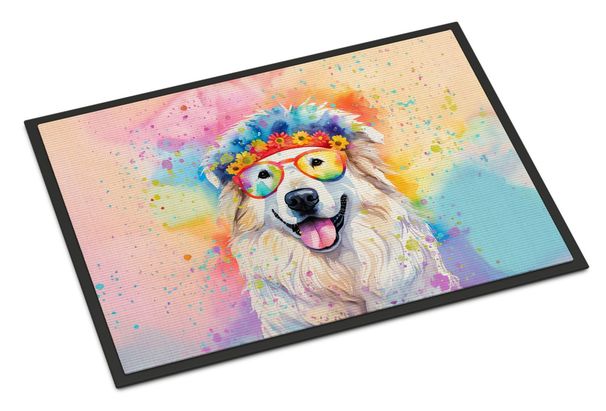 Great Pyrenees Hippie Dawg Doormat Front Door Mat Indoor Outdoor Rugs For Entryway, Non Slip Washable Low Pile, 24H X 36W_maomaolike.com