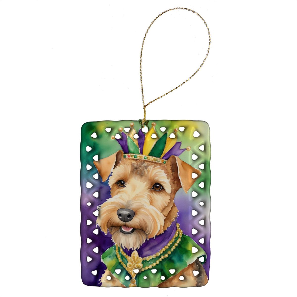Lakeland Terrier King Of Mardi Gras Porcelain Ornament Christmas Tree Hanging Decorations For Home Christmas Holiday, Rectangle, Gift, Multicolor_maomaolike.com