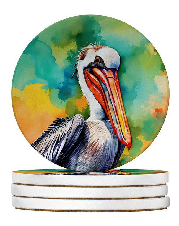 Hippie Animal Pelican Large Sandstone Coasters Pack Of 4 Absorbent Round Coasters Decor Gifts For Men Or Women, 4 In, Multicolor_maomaolike.com