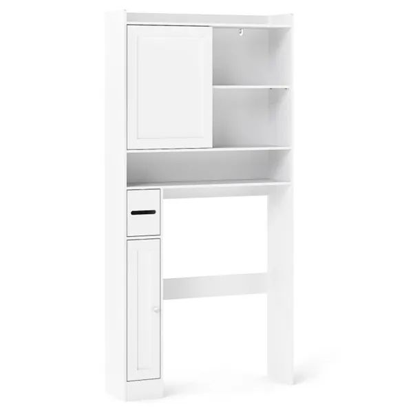 Over-The-Toilet Storage Cabinet White- 1 Top Shelf 2 Enclosed Cabinets Toilet Paper Holder,_maomaolike.com