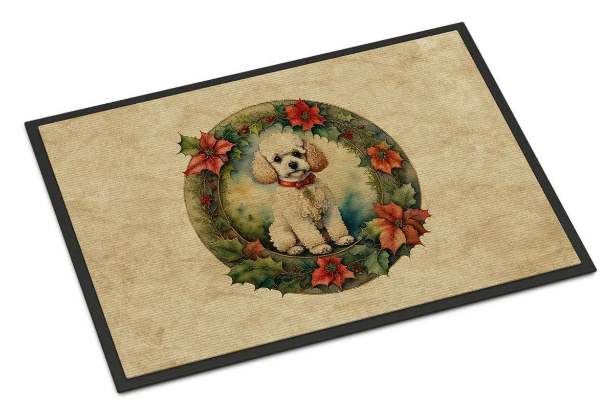 Poodle Christmas Flowers Doormat Front Door Mat Indoor Outdoor Rugs For Entryway, Non Slip Washable Low Pile, 24H X 36W_maomaolike.com