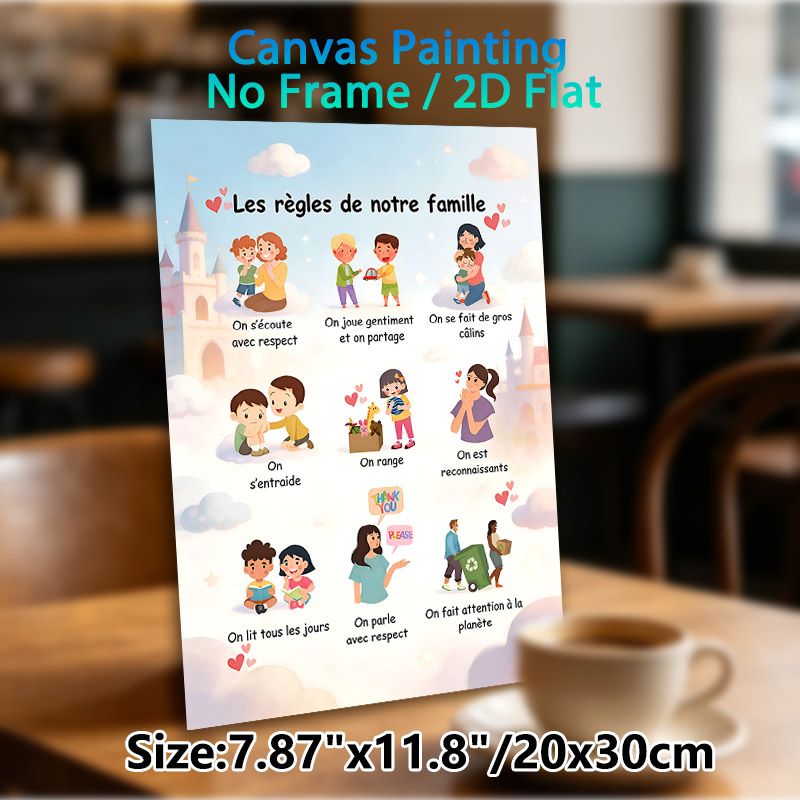 Family Rules Painting Poster, Colorful Cartoon-style Poster, Presents Kind Family Conduct Guidelines, Suitable For Home Spaces_maomaolike.com