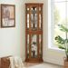Corner Curio Cabinet Lighted Corner Display, Glass Display Shelf Shelving Bar Cabinet With Tempered Glass Door, Bar Cabinet,Cabinet With Adjustable Shelf Glass Cabinet Shelves Bead Bulb Included_maomaolike.com