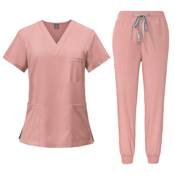 Women's beauty salon work clothes operating room scrub suit hand washing clothes short-sleeved doctor elastic scrub suit_maomaolike.com
