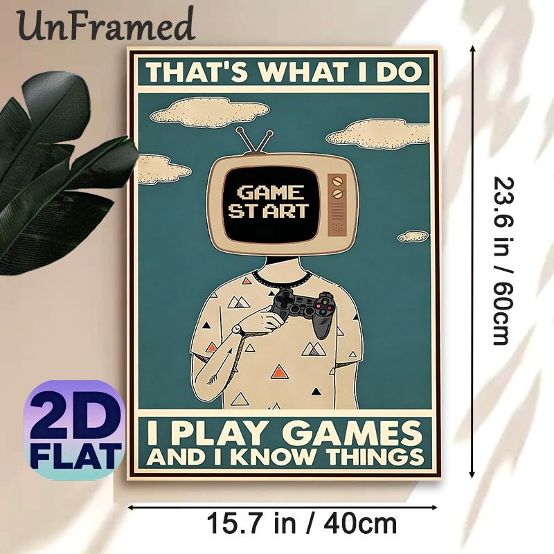 Gaming Themed Painting Poster, Vintage Retro TV-headed Gamer With Controller Poster, Playful Gaming-inspired Decor Ideal For Game Rooms, Living Spaces_maomaolike.com