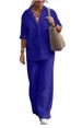 Women's clothing women's two-piece set women's lapel long-sleeved shirt spring and autumn casual solid color pants wide leg suit_maomaolike.com