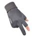 Suede gloves men's autumn and winter outdoor windproof plus velvet warm and long lock temperature half-finger dew two-finger riding gloves_maomaolike.com