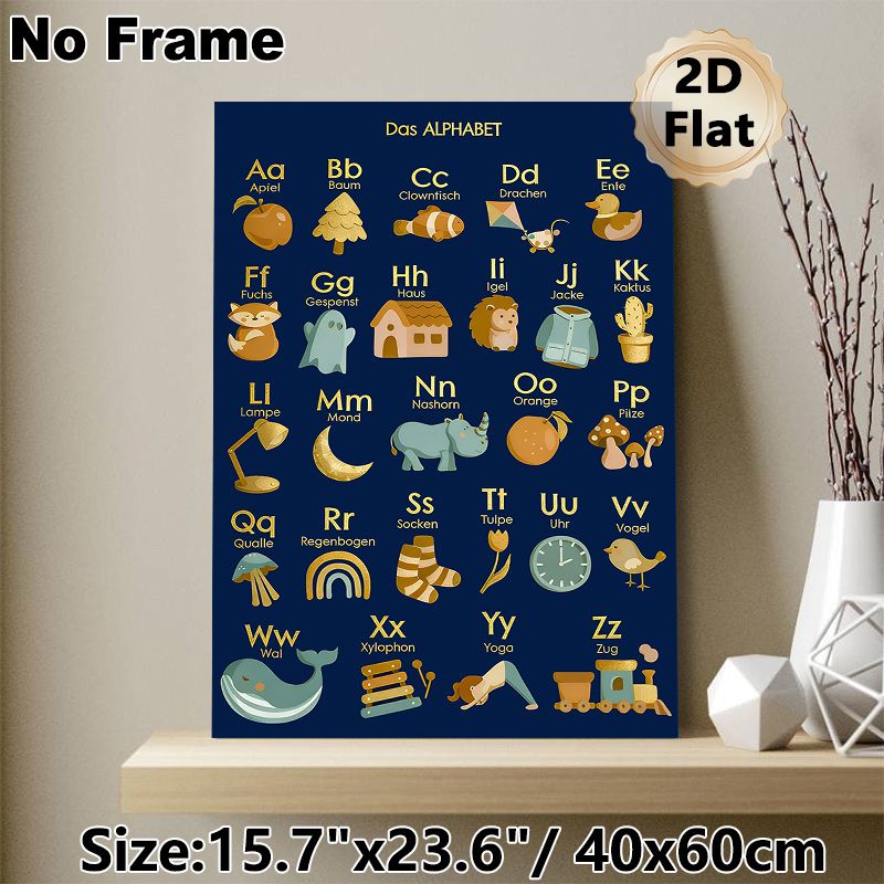 German Alphabet Painting Poster, Warm-toned Cute Cartoon Style Poster, Aids German Letter Learning, Ideal For Study Room And Living Area_maomaolike.com