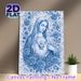 Immaculate Heart Of Mary Painting Poster, Delicate Monochrome Blue Religious Figure With Floral Accents Poster, Serene Spiritual Decor Ideal For Home_maomaolike.com