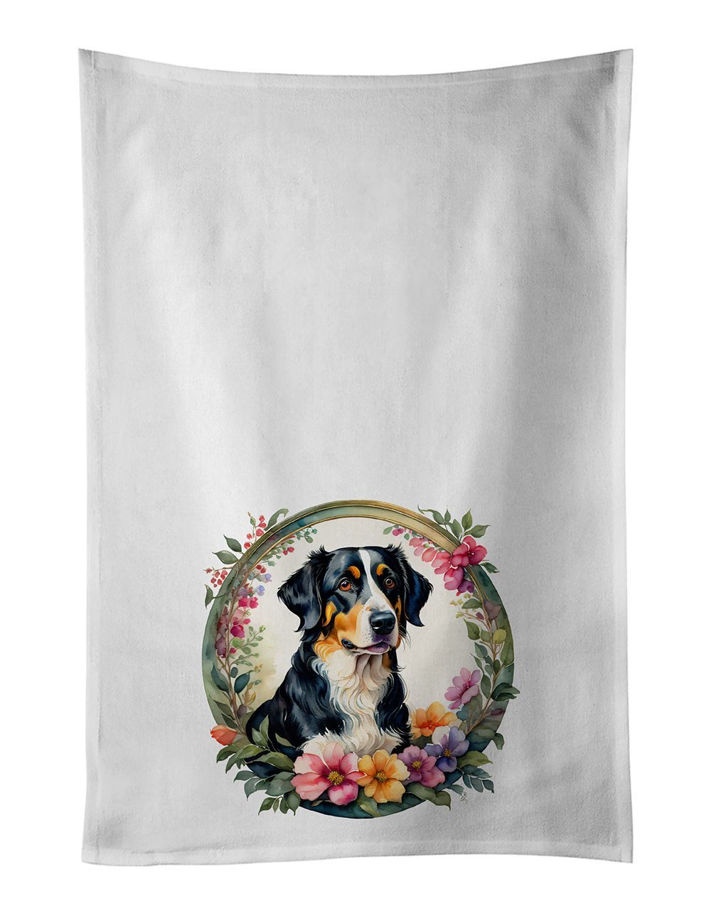 Appenzeller Sennenhund And Flowers Kitchen Towel Set Of 2 White Dish Towels Decorative Bathroom Hand Towel For Hand, Face, Hair, Yoga, Tea, Dishcloth, 19 X 28", White_maomaolike.com