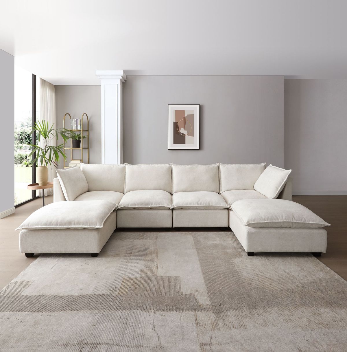 130" Inch Modular Sectional Sofa, Linen Fabric Couch Set With Convertible Ottoman,U Shaped Sofa,comfortable,Freely Combinable Sofa For Living Room, Apartment, Office,Blue, 3 Colors BE_maomaolike.com