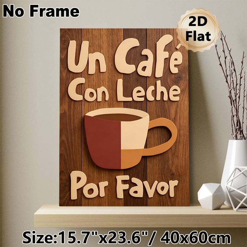 Coffee Themed Painting Poster, Warm-toned Retro Style Poster, Color-blocked Coffee Cup With Spanish Coffee Wording, Adds Cozy Atmosphere Ideal For_maomaolike.com