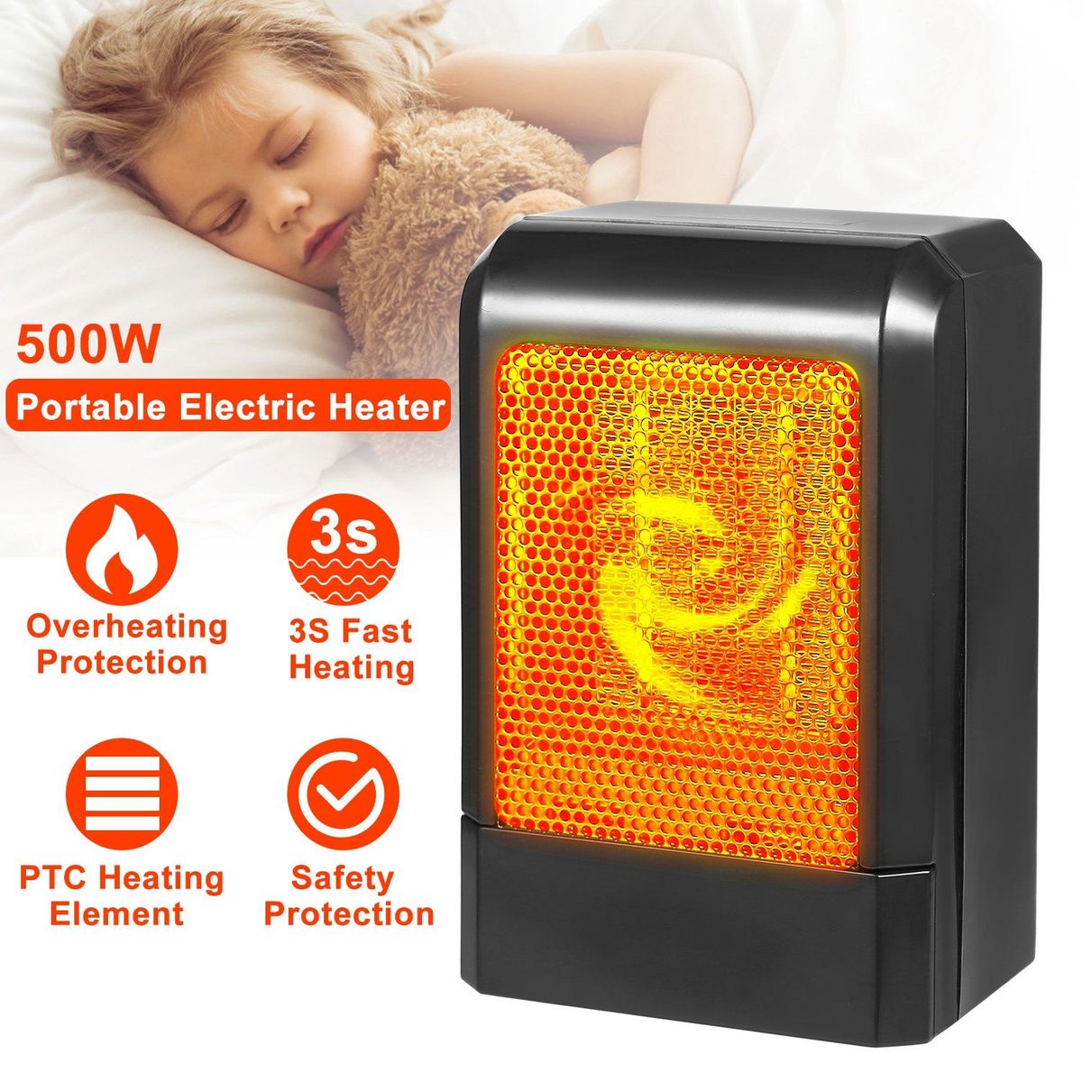 500W Portable Electric Heater PTC Ceramic Heating Fan 3S Heating Space For Home Office Use_maomaolike.com