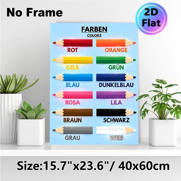 German Color Learning Painting Poster, Bright Sparkling Colored Pencil Design Poster, Supports German Color Term Study, Suitable For Language Learning_maomaolike.com