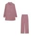 Women's Clothing long sleeved temperament commuter skin color linen solid color slit long shirt and wide leg pants set_maomaolike.com
