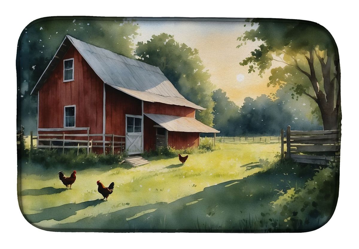 Chicken Coop At Dawn Dish Drying Mat Absorbent Dish Drying Mat Pad For Kitchen Counter Dish Drainer Mat For Countertop, 14 X 21", Multicolor_maomaolike.com