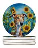 Greyhound In Sunflowers Large Sandstone Coasters Pack Of 4 Absorbent Round Coasters Decor Gifts For Men Or Women, 4 In, Multicolor_maomaolike.com