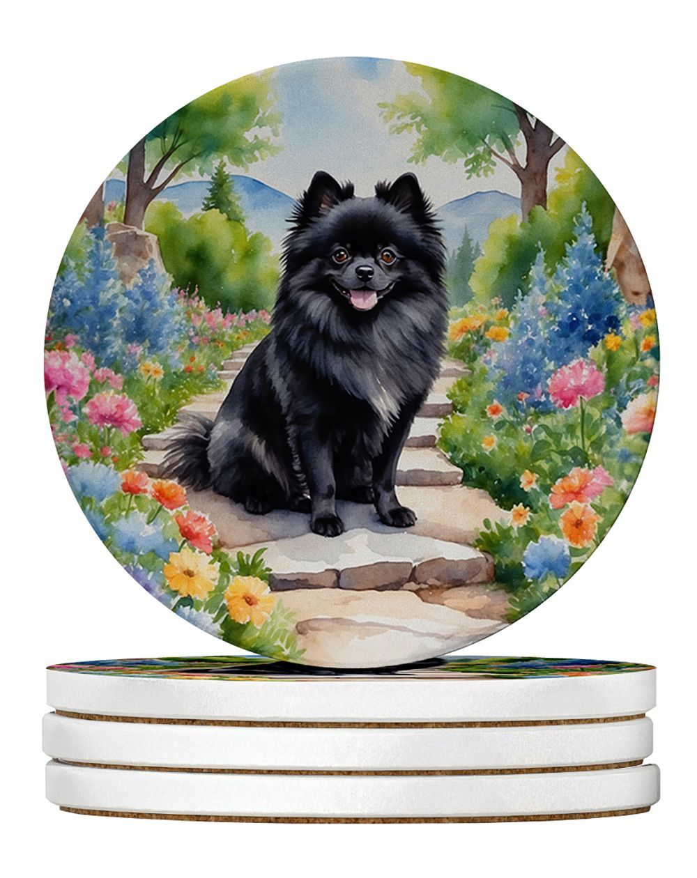 Pomeranian Spring Path Large Sandstone Coasters Pack Of 4 Absorbent Round Coasters Decor Gifts For Men Or Women, 4 In, Multicolor_maomaolike.com
