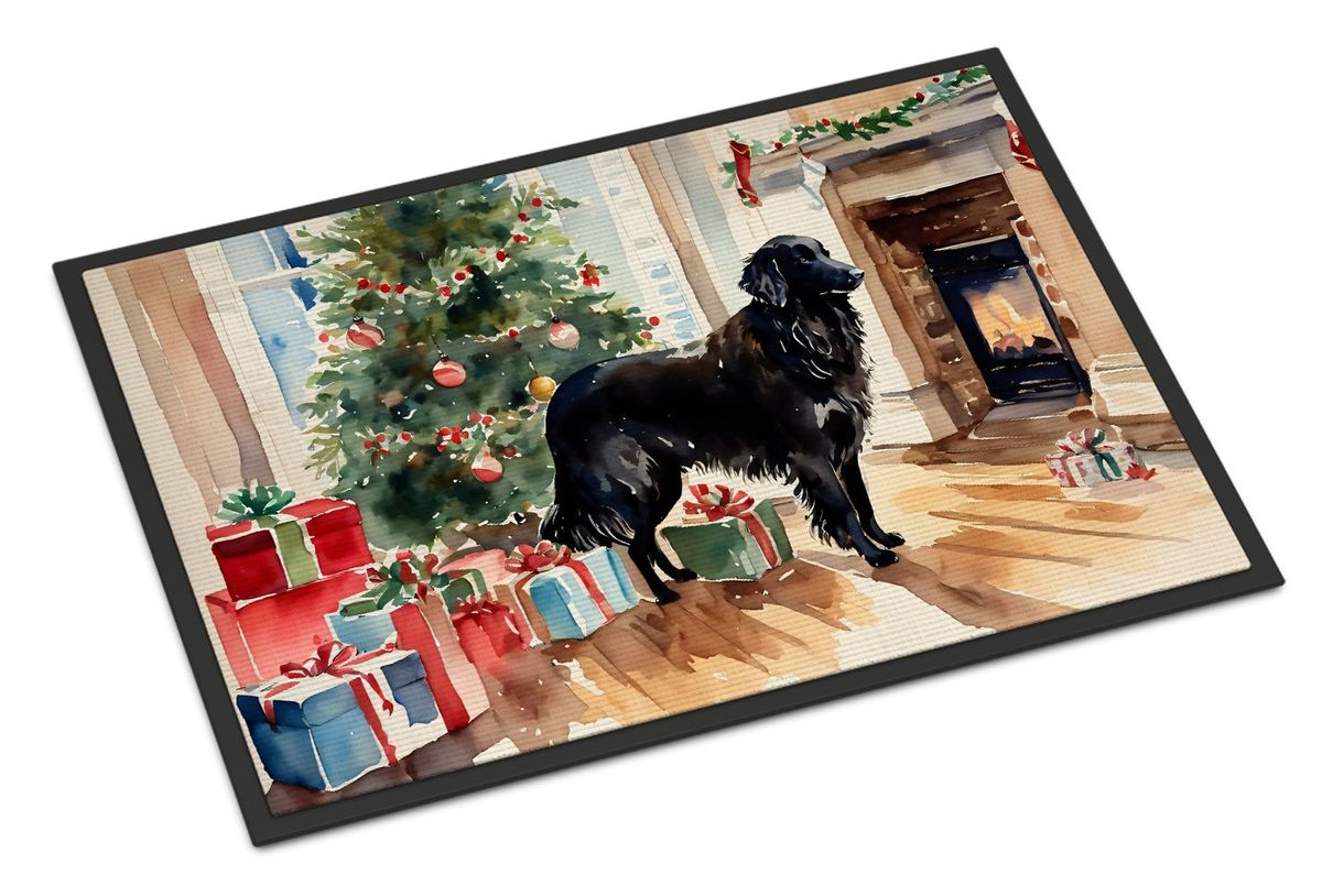 Flat-Coated Retriever Cozy Christmas Doormat Front Door Mat Indoor Outdoor Rugs For Entryway, Non Slip Washable Low Pile, 24H X 36W_maomaolike.com