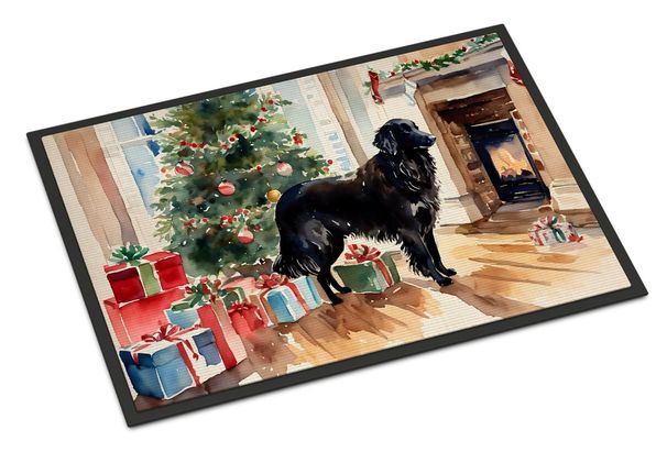 Flat-Coated Retriever Cozy Christmas Doormat Front Door Mat Indoor Outdoor Rugs For Entryway, Non Slip Washable Low Pile, 24H X 36W_maomaolike.com