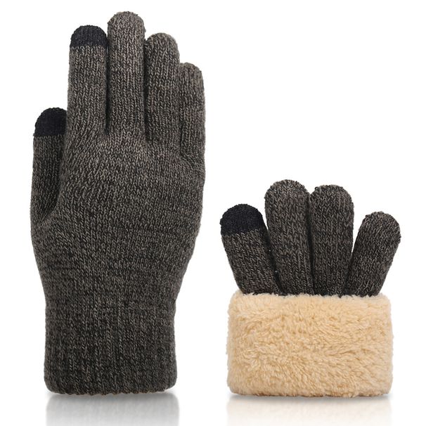 Wool knit touch screen gloves men's winter fleece thickened outdoor cold warm gloves_maomaolike.com
