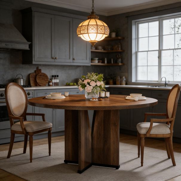 (old Sku: S05790297) Round Dining Table, Farmhouse Kitchen Table For 4 People_maomaolike.com