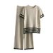 Women's Clothing contrast striped split short sleeved sweater + high waisted slim wide leg pants trousers fashionable casual two piece suit_maomaolike.com