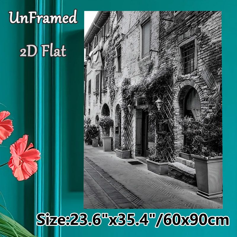 Vintage European Alley Painting Poster, Monochrome Old Town Street Scene Poster, Nostalgic Classic Design Brings Serene Ambiance Ideal For Living_maomaolike.com