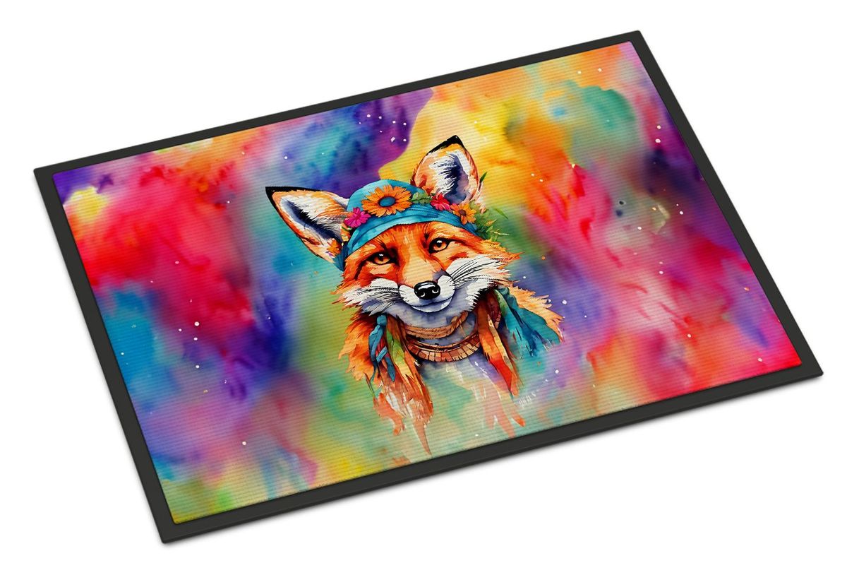 Hippie Animal Fox Doormat Front Door Mat Indoor Outdoor Rugs For Entryway, Non Slip Washable Low Pile, 24H X 36W_maomaolike.com
