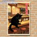 Japanese Izakaya Black Cat Painting Poster, Warm-toned Vintage Anime Style Poster, Cozy Whimsical Design Suitable For Home Bar, Living Room_maomaolike.com