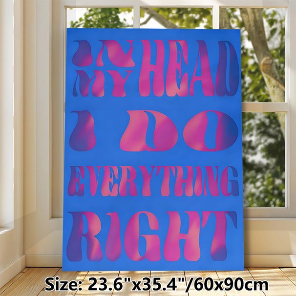 "In My Head" Motivational Slogan Painting Poster, Vibrant Psychedelic Gradient Pink-on-Blue Text Poster, Stylish Quote Wall Decor For Bedroom, Living_maomaolike.com