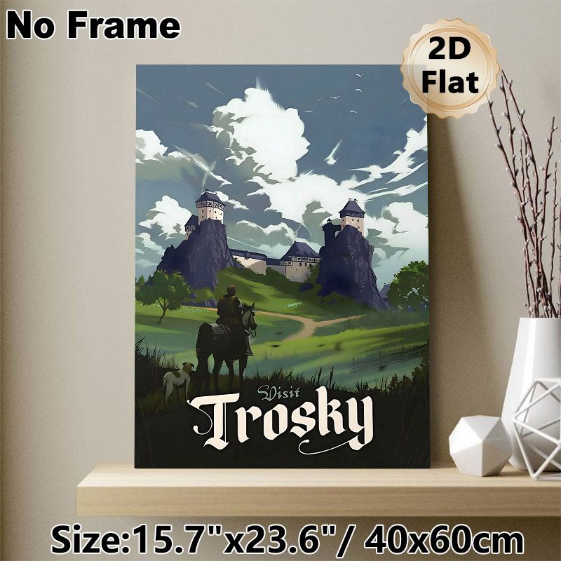 Trosky Castle Themed Painting Poster, Vintage Travel-style Scenic Poster, Captivating Medieval Landscape Featuring Knight And Castle, Ideal For Living_maomaolike.com