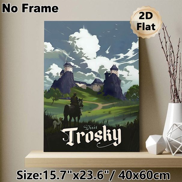 Trosky Castle Themed Painting Poster, Vintage Travel-style Scenic Poster, Captivating Medieval Landscape Featuring Knight And Castle, Ideal For Living_maomaolike.com