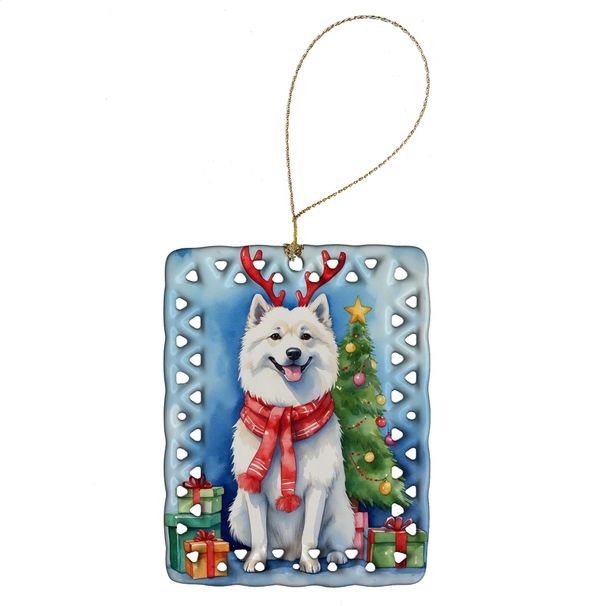 American Eskimo Christmas Reindeer Porcelain Ornament Christmas Tree Hanging Decorations For Home Christmas Holiday, Rectangle, Gift, Multicolor_maomaolike.com