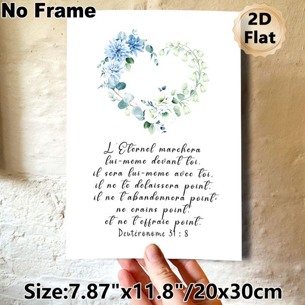 French Bible Verse Painting Poster, Delicate Watercolor Blue & Green Floral Wreath Poster, Inspirational Religious Message, Ideal For Home, Living_maomaolike.com