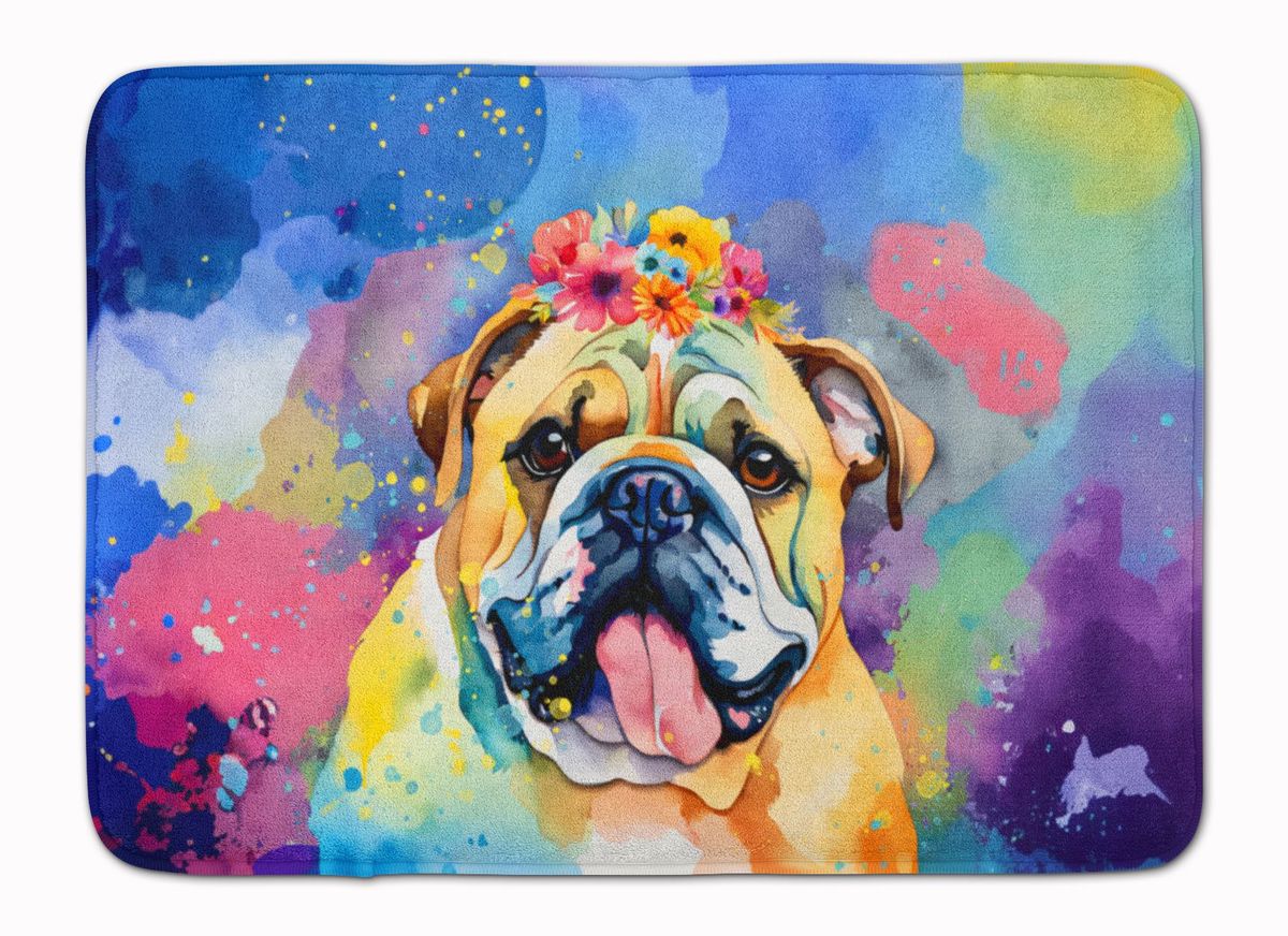 English Bulldog Hippie Dawg Memory Foam Kitchen Mat Machine Washable Anti-Fatigue Mat Cushion Comfort Bath Mat Or Kitchen Rug_maomaolike.com