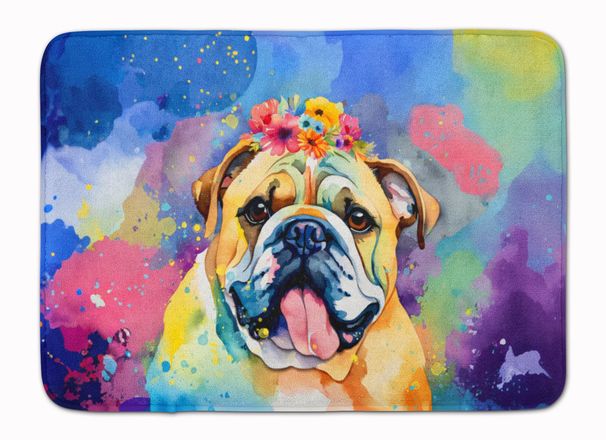 English Bulldog Hippie Dawg Memory Foam Kitchen Mat Machine Washable Anti-Fatigue Mat Cushion Comfort Bath Mat Or Kitchen Rug_maomaolike.com