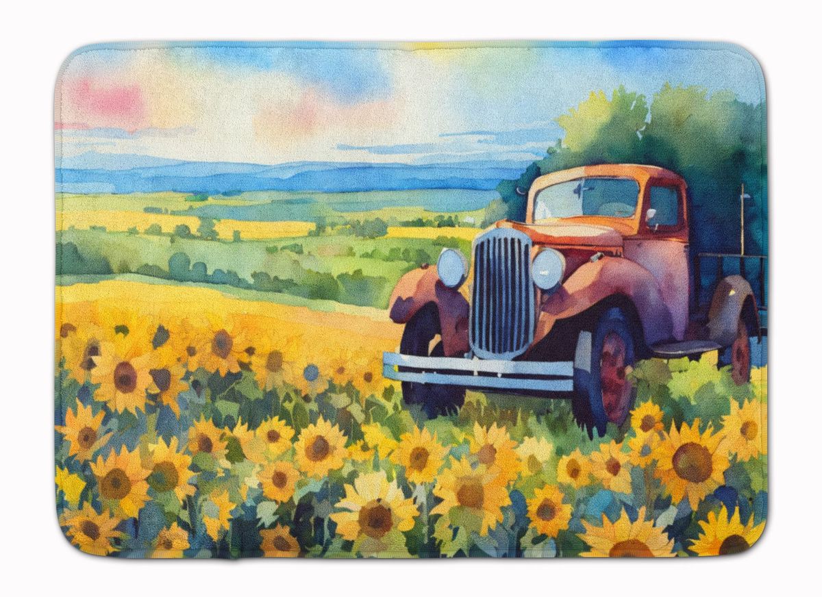 Kansas Sunflowers In Watercolor Memory Foam Kitchen Mat Machine Washable Anti-Fatigue Mat Cushion Comfort Bath Mat Or Kitchen Rug_maomaolike.com
