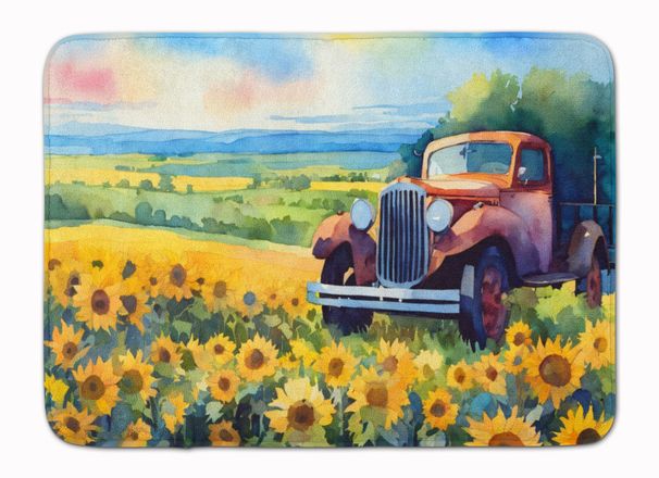 Kansas Sunflowers In Watercolor Memory Foam Kitchen Mat Machine Washable Anti-Fatigue Mat Cushion Comfort Bath Mat Or Kitchen Rug_maomaolike.com