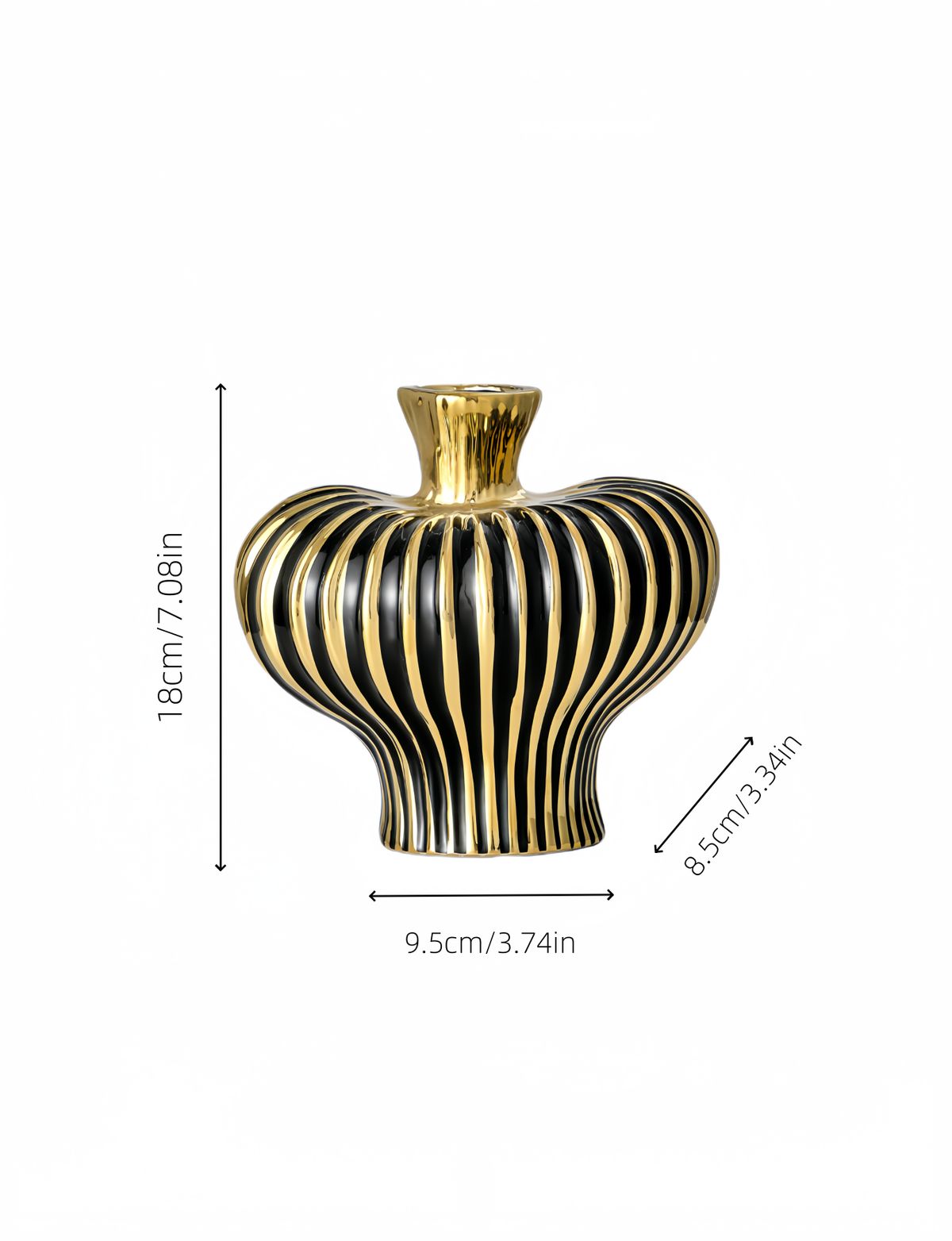1pc High-end Design Black Gold Stripe Heart-shaped Ceramic Vase Is Suitable For Multi-scene Ornaments In The Living Room Flower Arrangement Vase_maomaolike.com