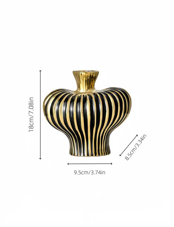 1pc High-end Design Black Gold Stripe Heart-shaped Ceramic Vase Is Suitable For Multi-scene Ornaments In The Living Room Flower Arrangement Vase_maomaolike.com