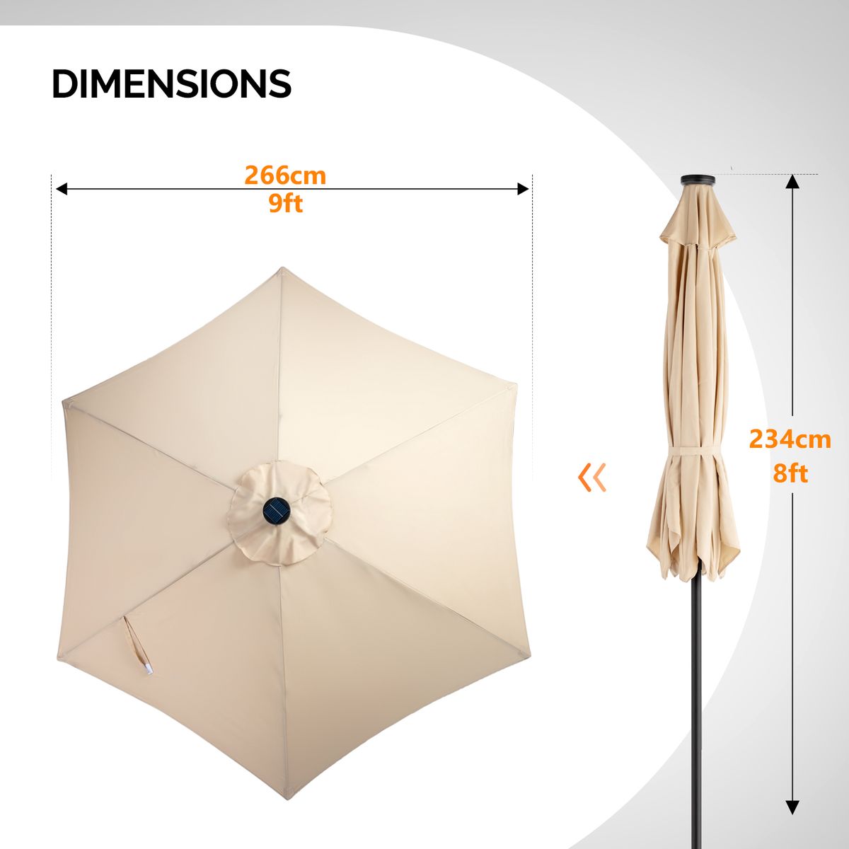 9ft Solar Patio Umbrella With LED Lights, Outdoor Market Table Umbrella With Push Button Tilt,6 Ribs Waterproof Umbrella For Garden Backyard Pool_maomaolike.com