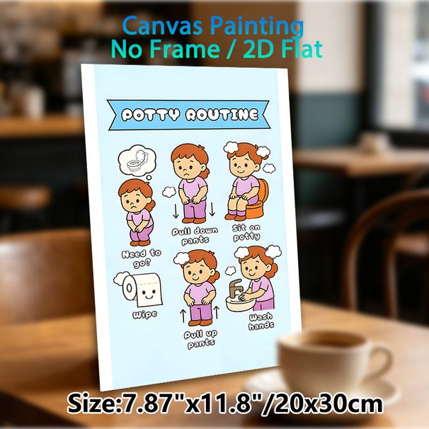 Potty Routine Painting Poster, Cute Cartoon Style Step-by-step Potty Guide Poster, Clear Visual Instructions Ideal For Bathroom_maomaolike.com