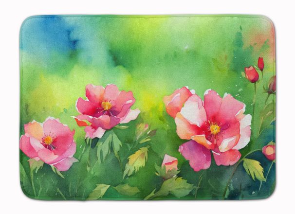 Iowa Wild Prairie Roses In Watercolor Memory Foam Kitchen Mat Machine Washable Anti-Fatigue Mat Cushion Comfort Bath Mat Or Kitchen Rug_maomaolike.com