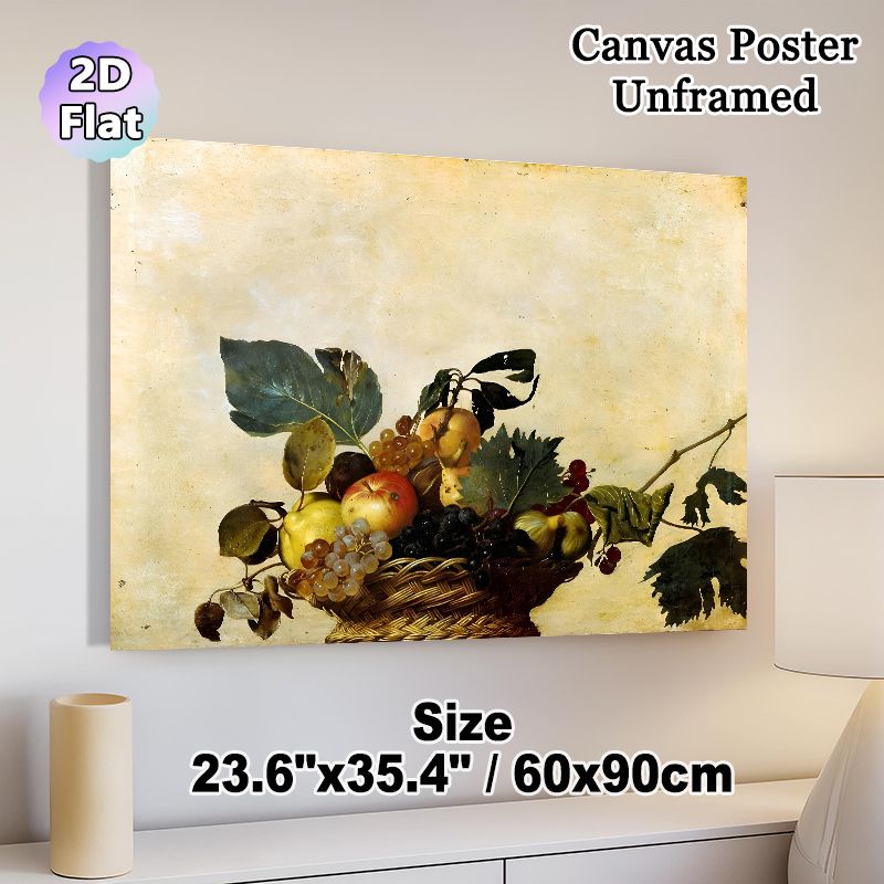 Fruit Basket Still Life Painting Poster, Vintage Realistic Assorted Fruits In Wicker Basket Poster, Timeless Classic Artwork Suitable For Kitchen_maomaolike.com