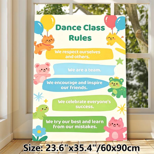 Dance Class Rules Painting Poster, Colorful Cute Cartoon Poster, Adorable Animal-themed Design With Clear Class Guidelines, Suitable For Dance Studios_maomaolike.com