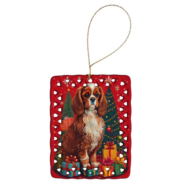 Cavalier Spaniel Holiday Christmas Porcelain Ornament Christmas Tree Hanging Decorations For Home Christmas Holiday, Rectangle, Gift, Multicolor_maomaolike.com
