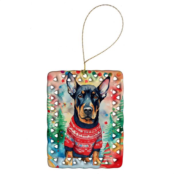 Doberman Pinscher Christmas Porcelain Ornament Christmas Tree Hanging Decorations For Home Christmas Holiday, Rectangle, Gift, Multicolor_maomaolike.com